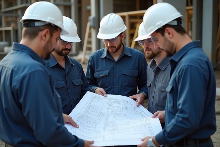 Coltrane Systems field team reviewing blueprints